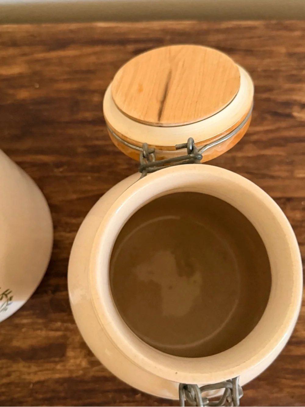 Vintage Cream Ceramic Cow Canisters with Wood Lids